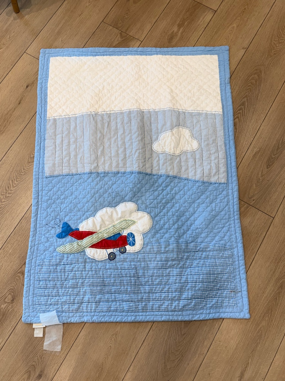 Pottery Barn Kids Blue, White, Red Airplane Quilt